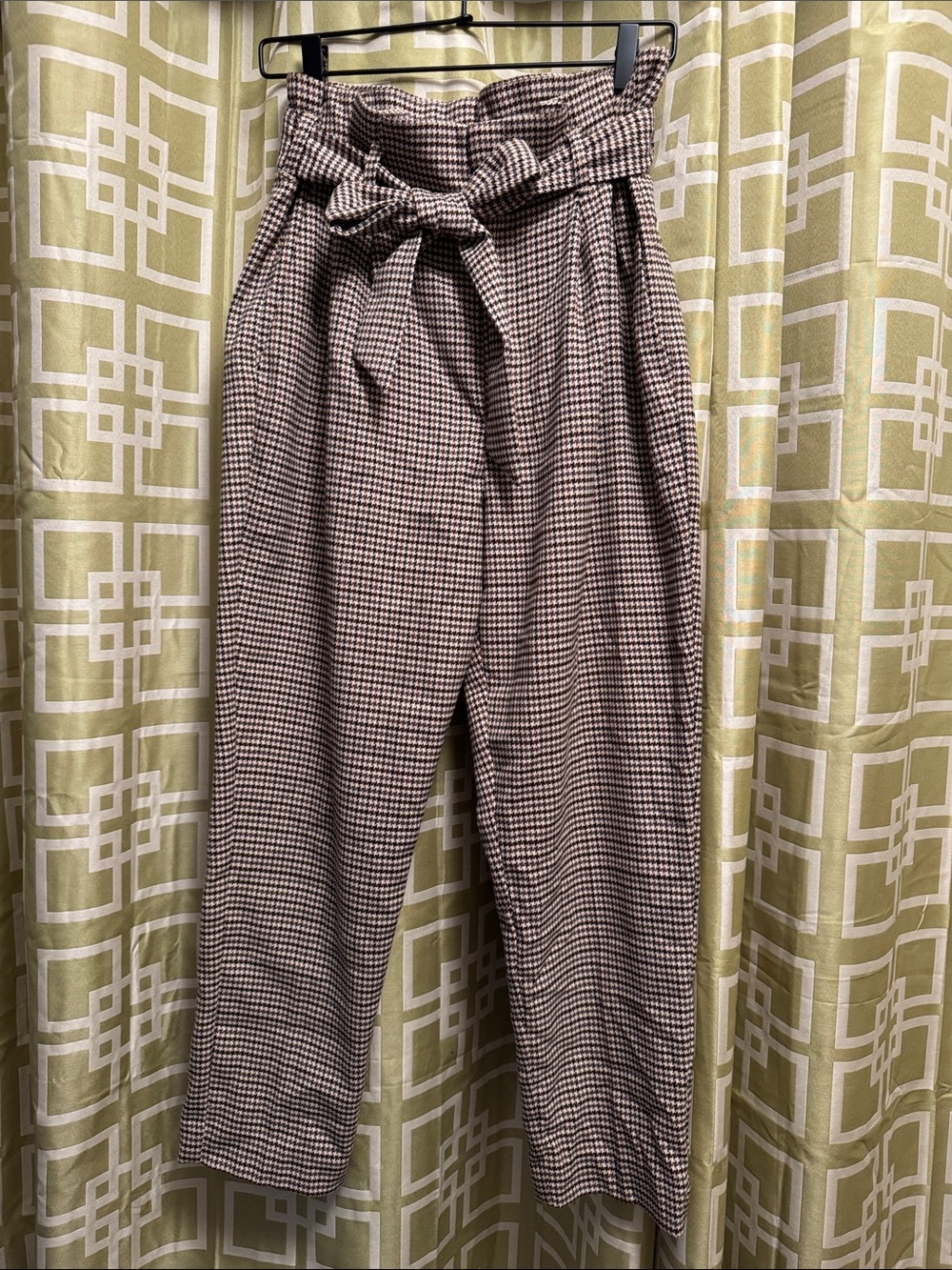 H&M Brown & Cream Paperbag Waist Houndstooth Trousers